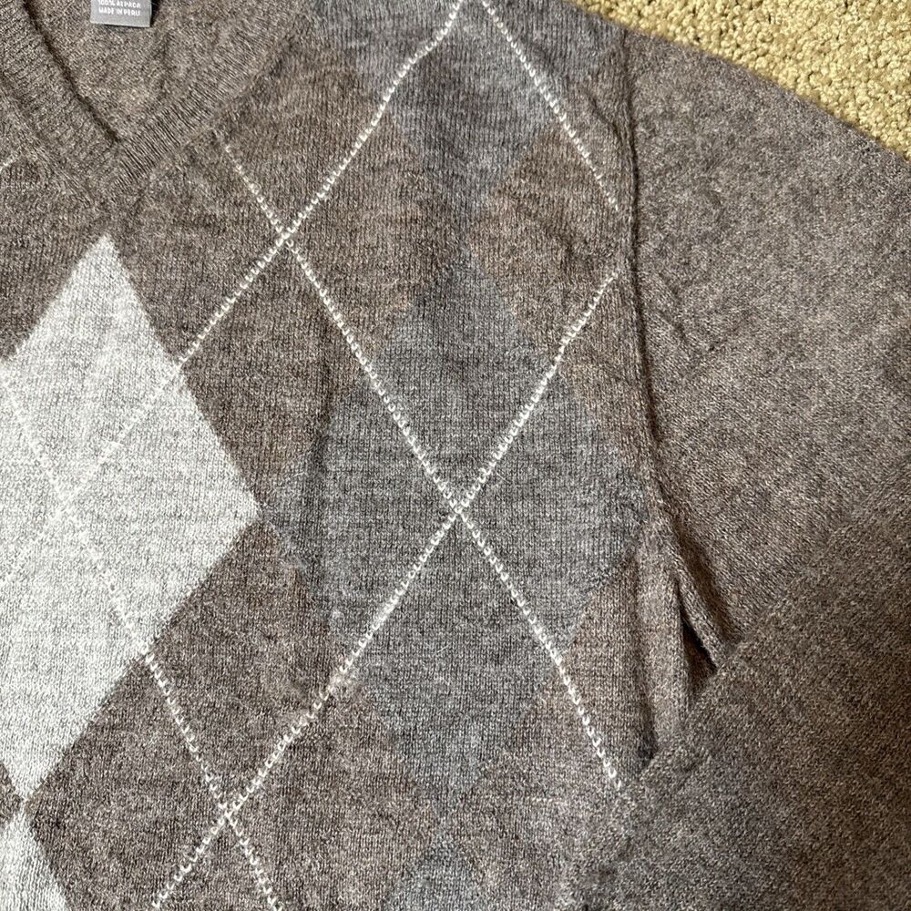 Daniel Cremieux Argyle Alpaca V Neck Sweater Made in Peru Brown M Preppy (read) - Picture 12 of 14